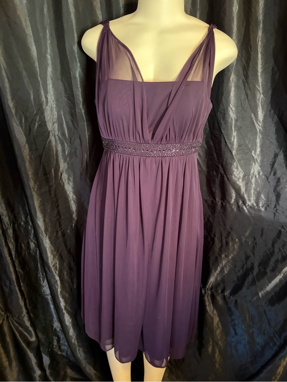 Elegant Purple Chiffon Sleeveless Dress